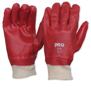 Red PVC Gloves with Knitted Wrist
